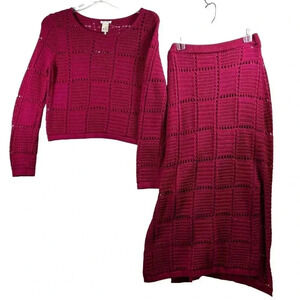 NWT Ultra Pink 2 piece Set Sm Crochet Sweater and Maxi Skirt Beachy Barbiecore